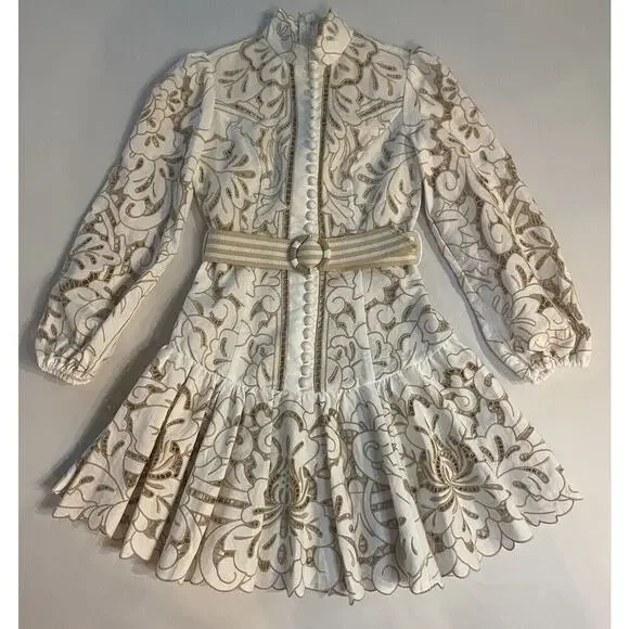 Zimmermann Edie Button Down Short Dress Embroidered Lace Mini Belted 0 US 4 - Picture 8 of 16